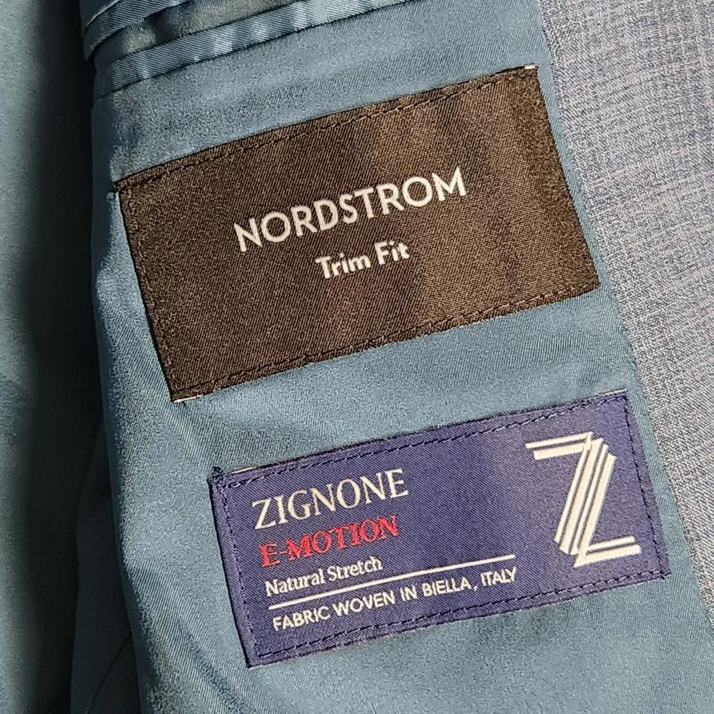 New Nordstrom Trim Fit Blazer Zignone Italian Virgin Wool Blue Glen Plaid 40R